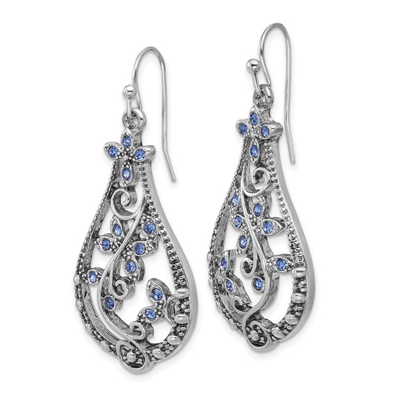 1928 Silver-tone Blue Crystal Wire Drop Earrings
