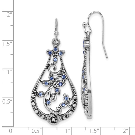 1928 Silver-tone Blue Crystal Wire Drop Earrings