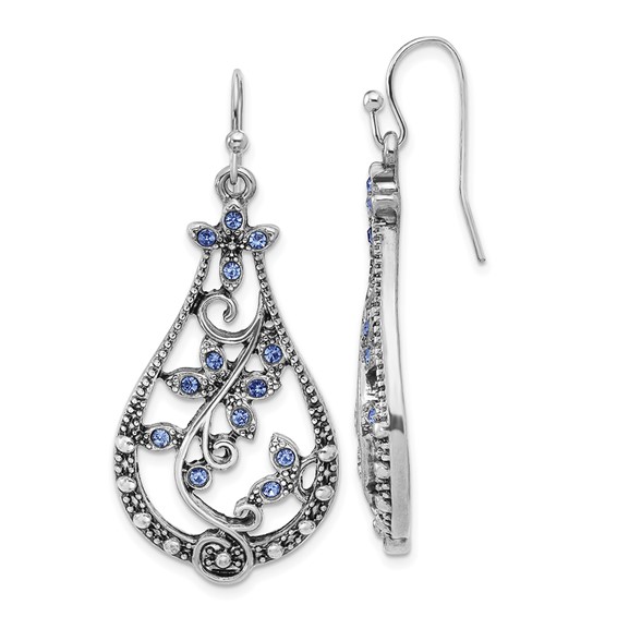 1928 Silver-tone Blue Crystal Wire Drop Earrings