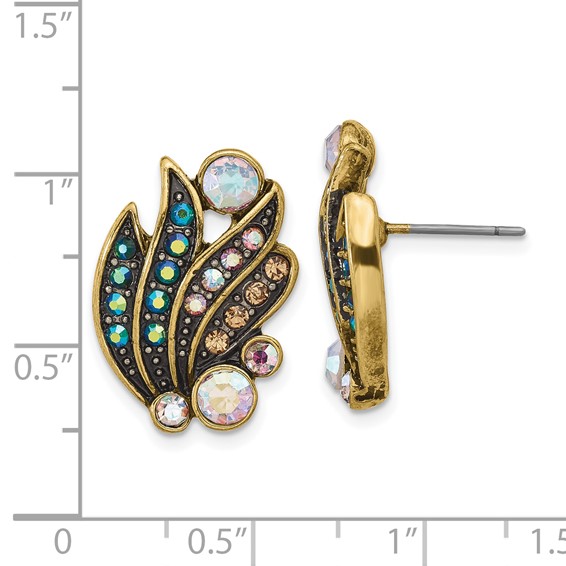 1928 Antique Gold-tone Mirror with Glass Aurora Borealis Stone Petal Post Earrings