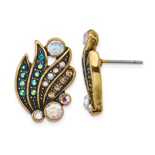 1928 Antique Gold-tone Mirror with Glass Aurora Borealis Stone Petal Post Earrings