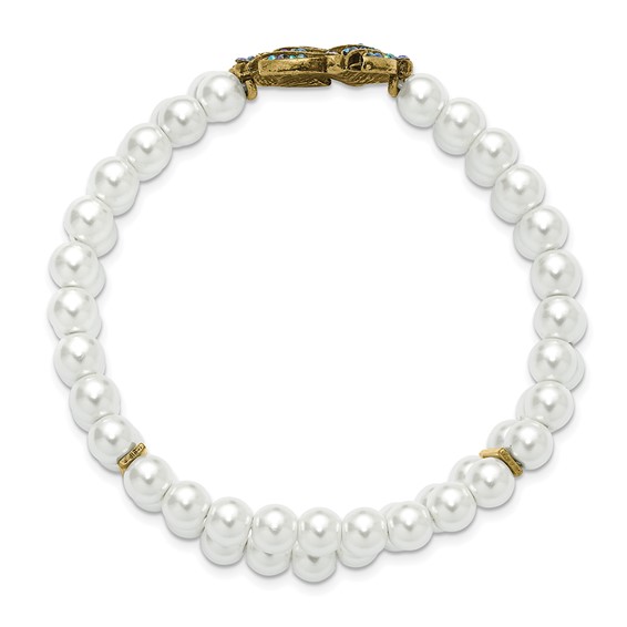 1928 Antique Gold-tone Imitation Pearl and Glass Wreath Stretch Bracelet