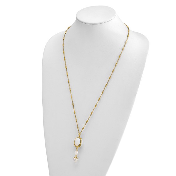 1928 Gold-tone Crystal and Imitation Opal Three Side Spinner Drop 28 inch Necklace