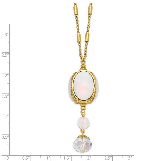 1928 Gold-tone Crystal and Imitation Opal Three Side Spinner Drop 28 inch Necklace