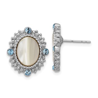 1928 Silver-tone Blue Crystal and Mother Of Pearl Oval Post Earrings
