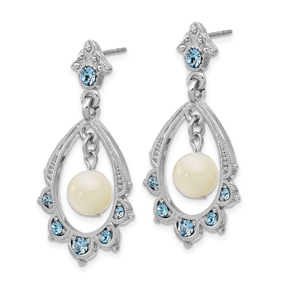 1928 Silver-tone Blue Crystal and Mother Of Pearl Oval Drop Dangle Earrings