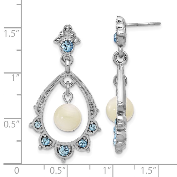 1928 Silver-tone Blue Crystal and Mother Of Pearl Oval Drop Dangle Earrings