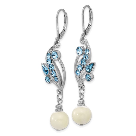 1928 Silver-tone Blue Crystal and Mother Of Pearl Dangle Leverback Earrings
