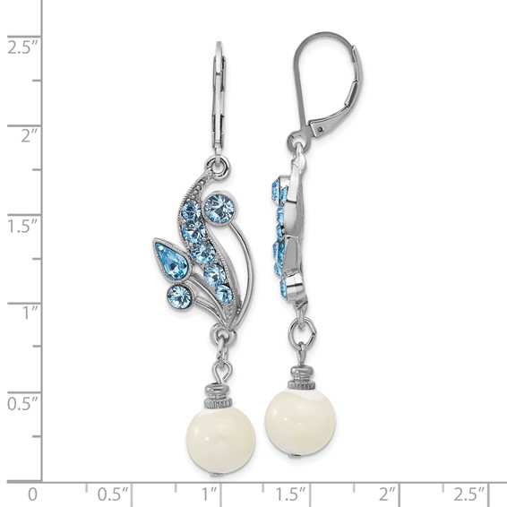 1928 Silver-tone Blue Crystal and Mother Of Pearl Dangle Leverback Earrings