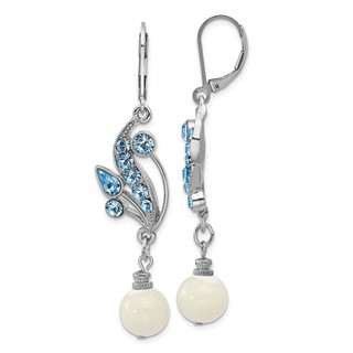 1928 Silver-tone Blue Crystal and Mother Of Pearl Dangle Leverback Earrings