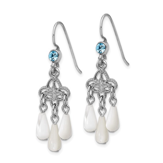 1928 Silver-tone Blue Crystal and Mother Of Pearl Drop Dangle Earrings
