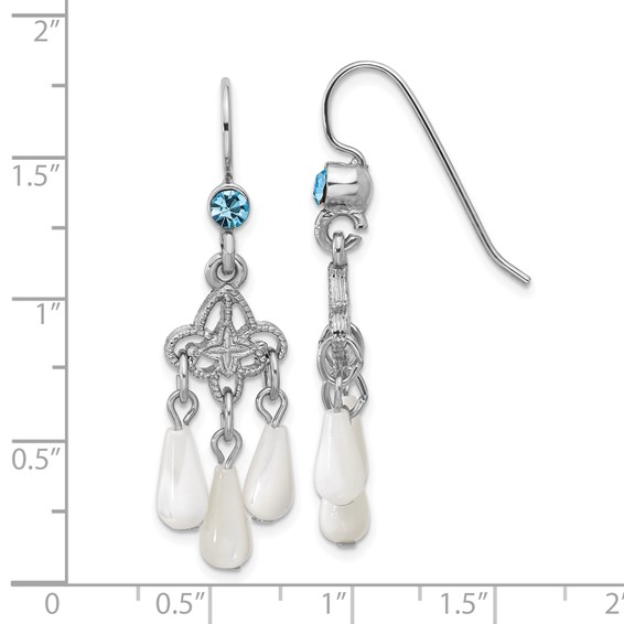 1928 Silver-tone Blue Crystal and Mother Of Pearl Drop Dangle Earrings