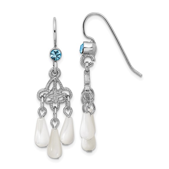 1928 Silver-tone Blue Crystal and Mother Of Pearl Drop Dangle Earrings