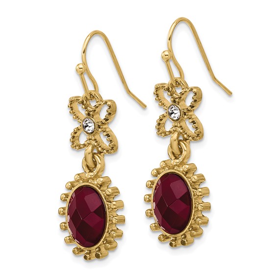 1928 Gold-tone Red and White Crystal Dangle Earrings
