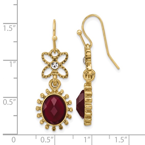 1928 Gold-tone Red and White Crystal Dangle Earrings