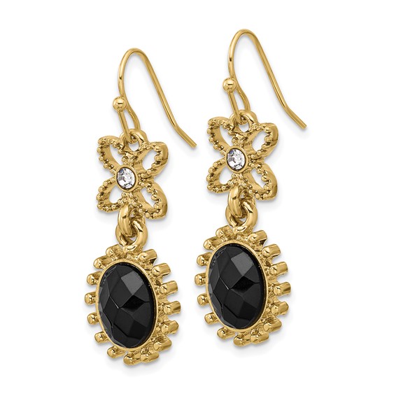 1928 Gold-tone Black and White Crystal Dangle Earrings