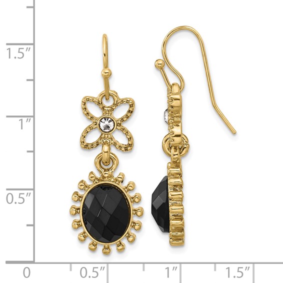 1928 Gold-tone Black and White Crystal Dangle Earrings