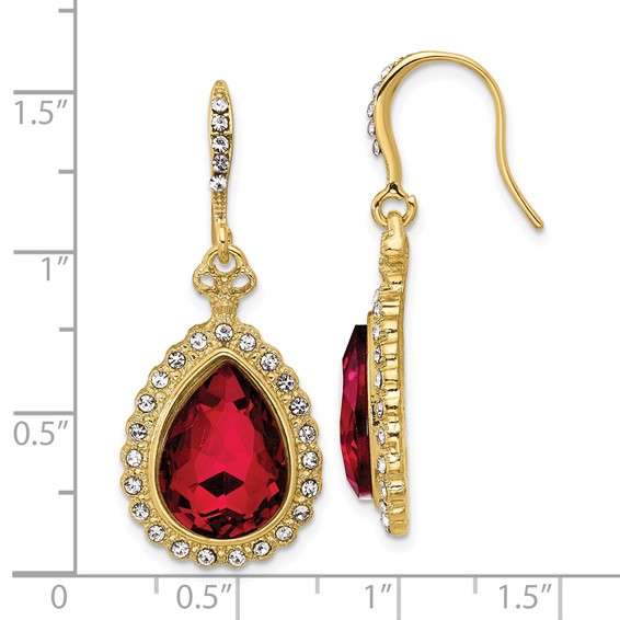 1928 Gold-tone White and Red Crystal Teardrop Dangle Earrings