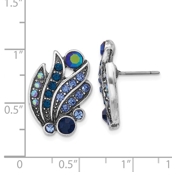 1928 Silver-tone Blue Crystal and Iridescent Aurora Borealis Stone Petal Post Earrings