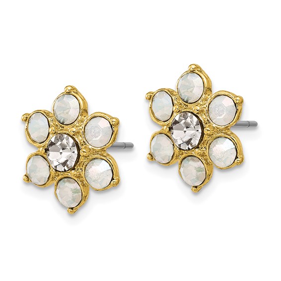1928 Gold-tone Imitiation Opal and Crystal Flower Post Earrings