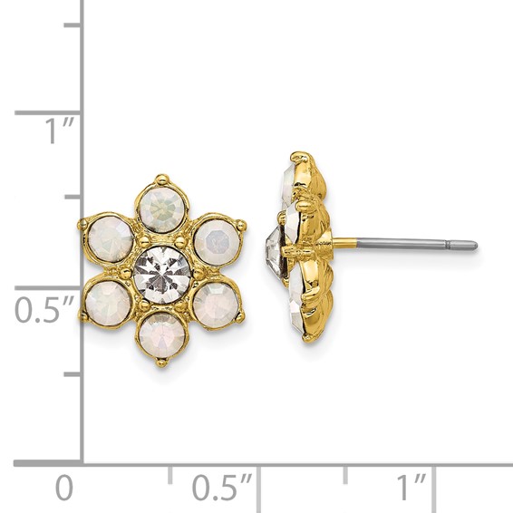 1928 Gold-tone Imitiation Opal and Crystal Flower Post Earrings