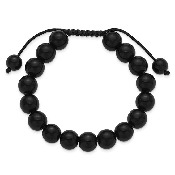 Onyx Beads on Black Polyester Cord Adjustable Bolo Bracelet