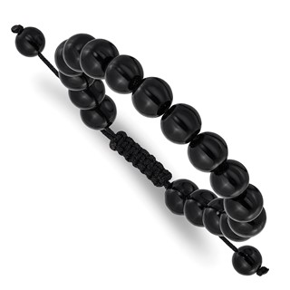 Onyx Beads on Black Polyester Cord Adjustable Bolo Bracelet