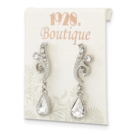 1928 Jewelry Silver-tone Sparkling Clear Crystal from Swarovski Teardrop Vintage Style Dangle Post Earrings