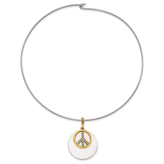 1928 Silver-tone & Gold-tone Crystal Peace Symbol Choker Necklace