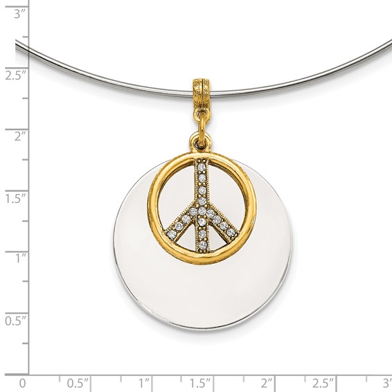 1928 Silver-tone & Gold-tone Crystal Peace Symbol Choker Necklace