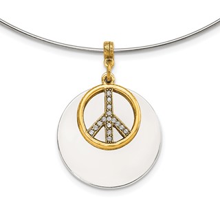1928 Silver-tone & Gold-tone Crystal Peace Symbol Choker Necklace