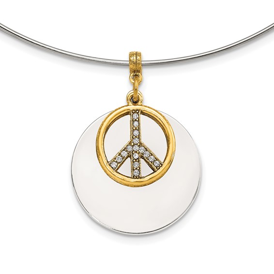 1928 Silver-tone & Gold-tone Crystal Peace Symbol Choker Necklace