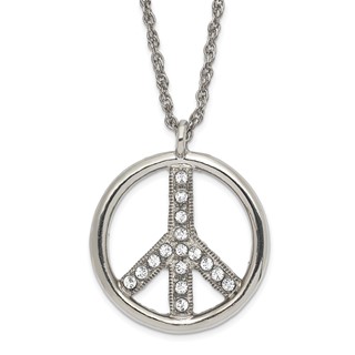 1928 Jewelry Silver-tone Clear Crystal Peace Symbol with 3 inch extension Necklace