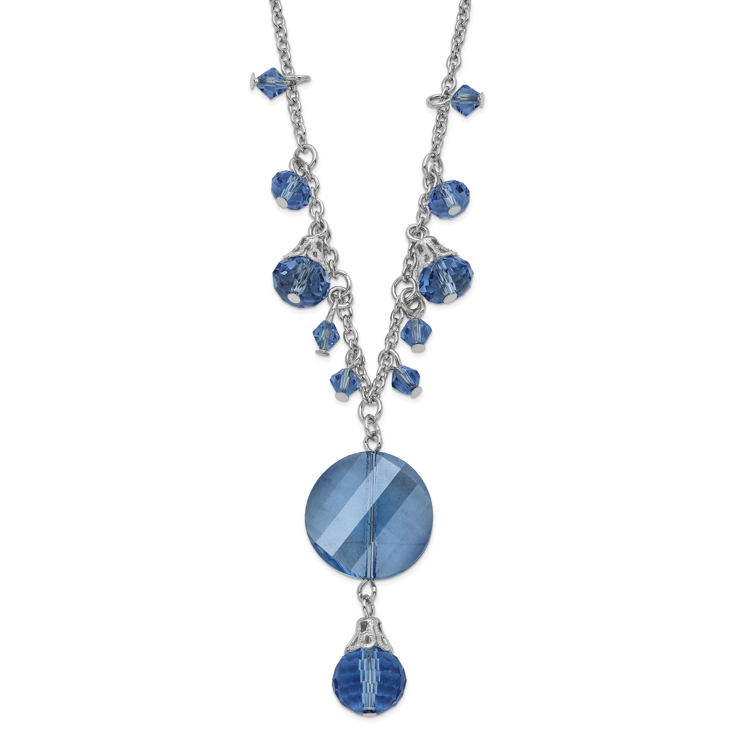 Silver-tone Light Blue Glass Beads 16 w/ext Necklace BF655 | eBay