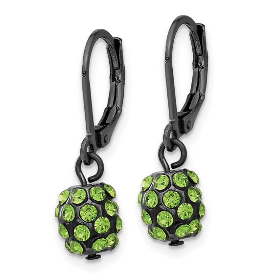 1928 Black-plated Green Glass Stone Ball Leverback Earrings