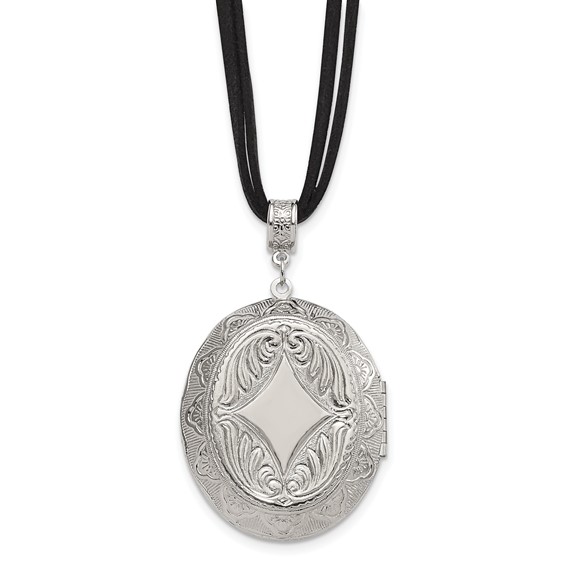 1928 Jewelry Silver-tone Frame Imitation Acrylic Pearl Oval 46mm Locket 30 inch Faux Suede Cord Necklace Holds 2 Photos