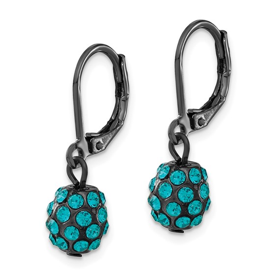 1928 Jewelry Black-plated Teal Glass Stones Fireball Dangle Leverback Earrings