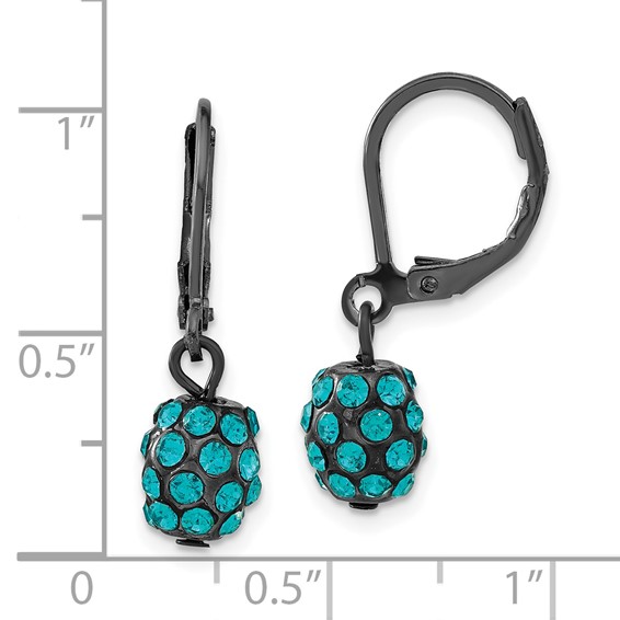1928 Jewelry Black-plated Teal Glass Stones Fireball Dangle Leverback Earrings