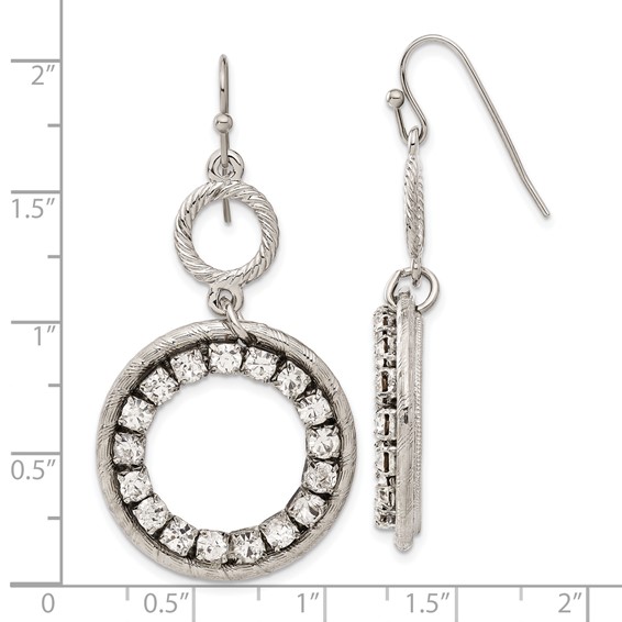 1928 Silver-tone Clear Crystal Circle Dangle Earrings