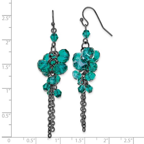 1928 Black-plated Dark Green Glass Beads Dangle Earrings