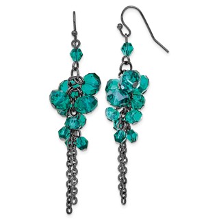 1928 Black-plated Dark Green Glass Beads Dangle Earrings
