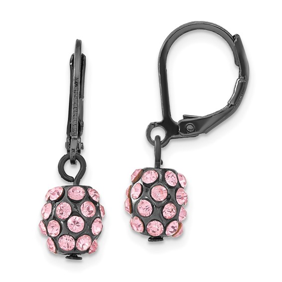 1928 Jewelry Black-plated Pink Glass Stones Fireball Dangle Leverback Earrings