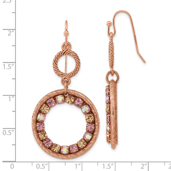 1928 Jewelry Copper-tone Textured Frame Purple Pink and Colorado Crystal Double Circle Dangle Earrings