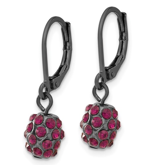 1928 Black-plated Purple Glass Stone Ball Leverback Earrings