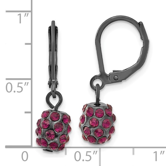 1928 Black-plated Purple Glass Stone Ball Leverback Earrings