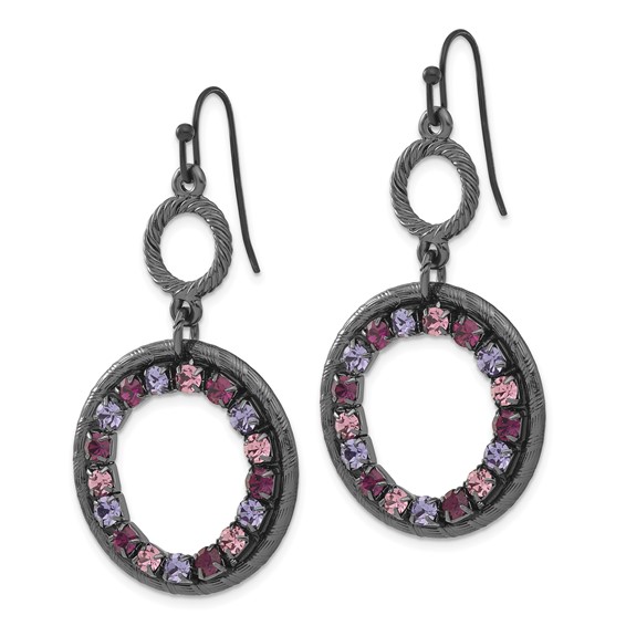 1928 Jewelry Black-plated Textured Frame Light and Dark Pink and Purple Crystal Double Circle Dangle Earrings