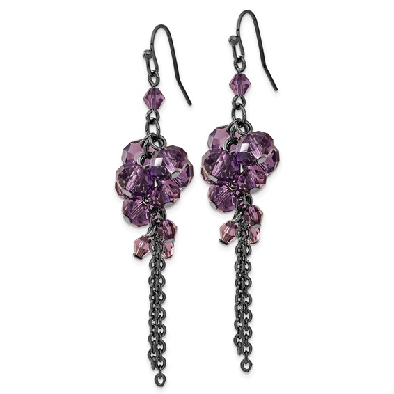 1928 Jewelry Black-plated Smokey Purple Glass Faceted Beads Cluster Dangle Earrings