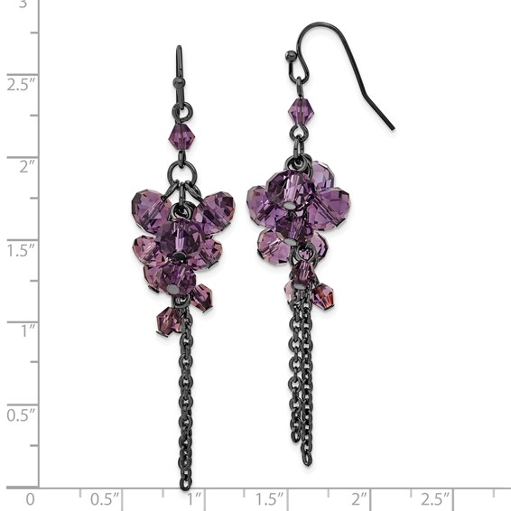 1928 Jewelry Black-plated Smokey Purple Glass Faceted Beads Cluster Dangle Earrings