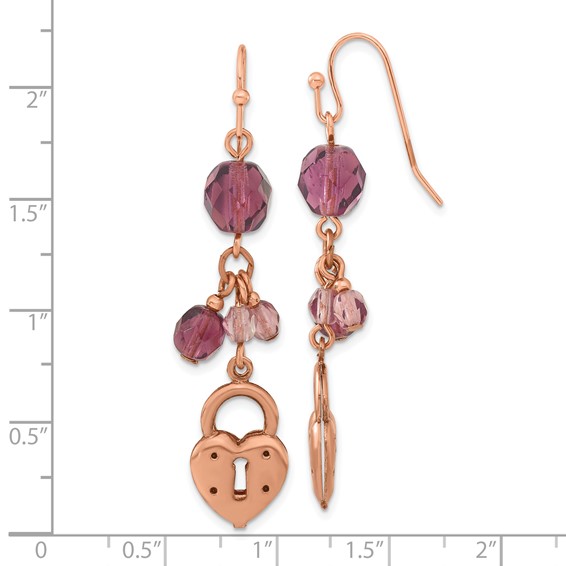 1928 Copper-tone Heart & Lock with Purple Crystals Earrings