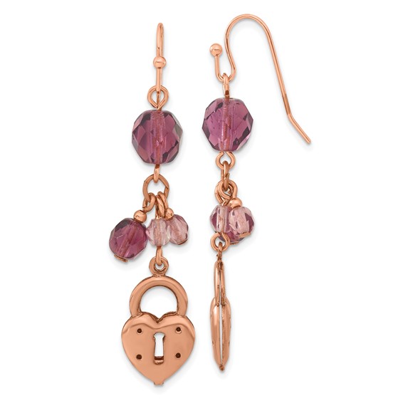1928 Copper-tone Heart & Lock with Purple Crystals Earrings